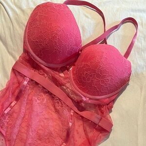 Elegant Pink Lace Bodysuit